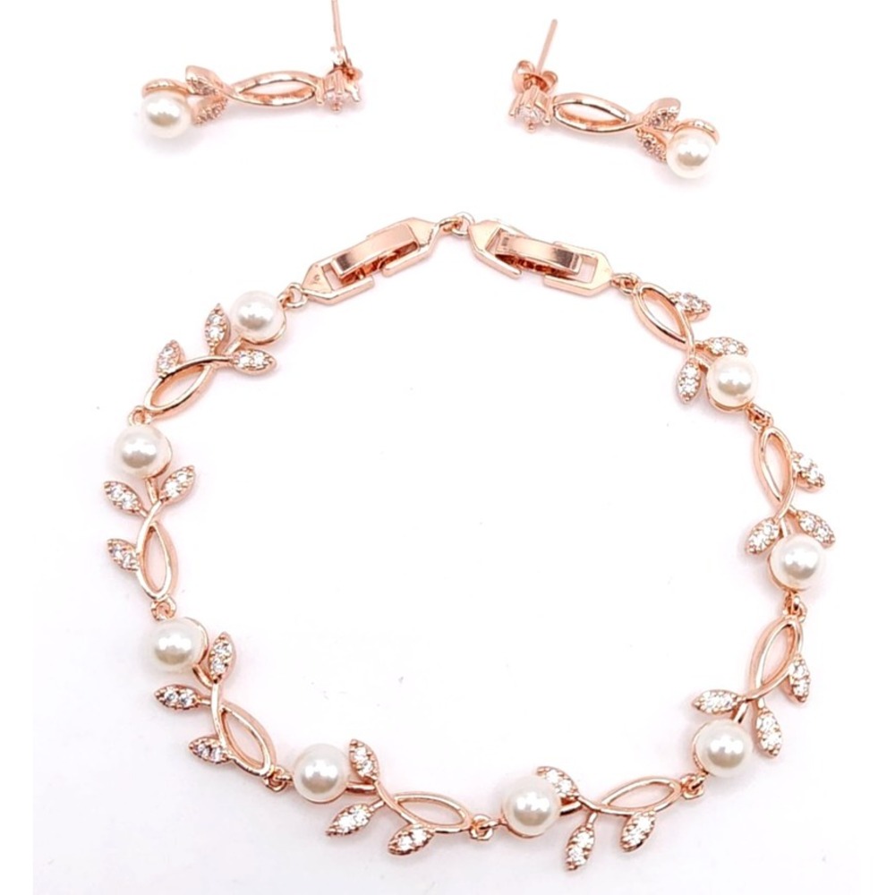 Rose Gold Pearl Bracelet‎ Earring Set